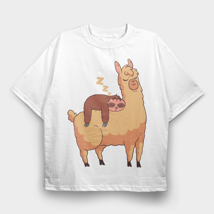 Sloth Riding Llama Sleeping, Tricou Oversize Barbati (Unisex)