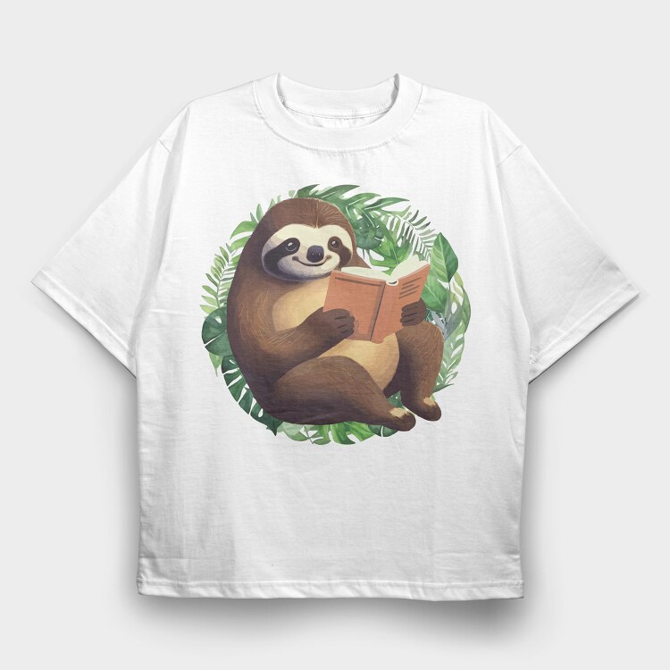 Sloth Reading Book, Tricou Oversize Barbati (Unisex)