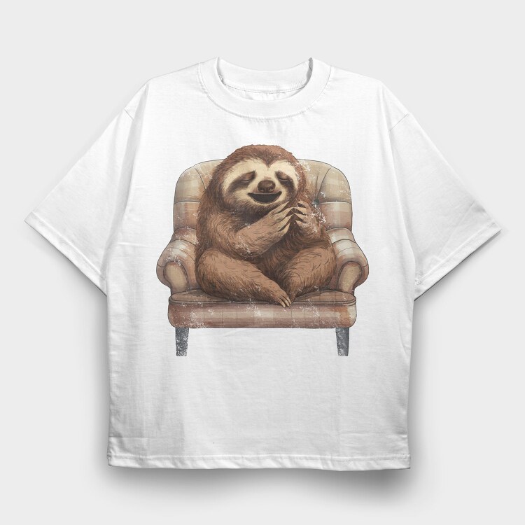 Sloth On A Chair Yawn, Tricou Oversize Barbati (Unisex)