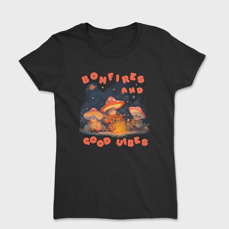 Mushroom Characters Bonfire Camping, Tricou Femei
