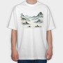 Mountain Lake Watercolor Skyland, Tricou Oversize Barbati (Unisex)