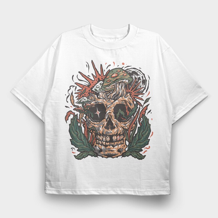 Mushroom Skull Flora, Tricou Oversize Barbati (Unisex)