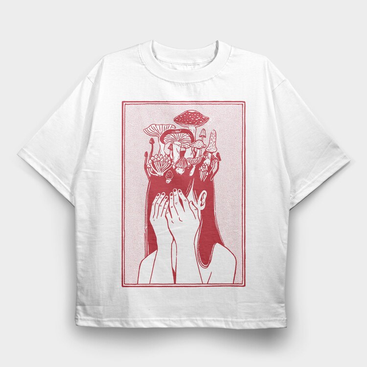 Mushroom Girl, Tricou Oversize Barbati (Unisex)