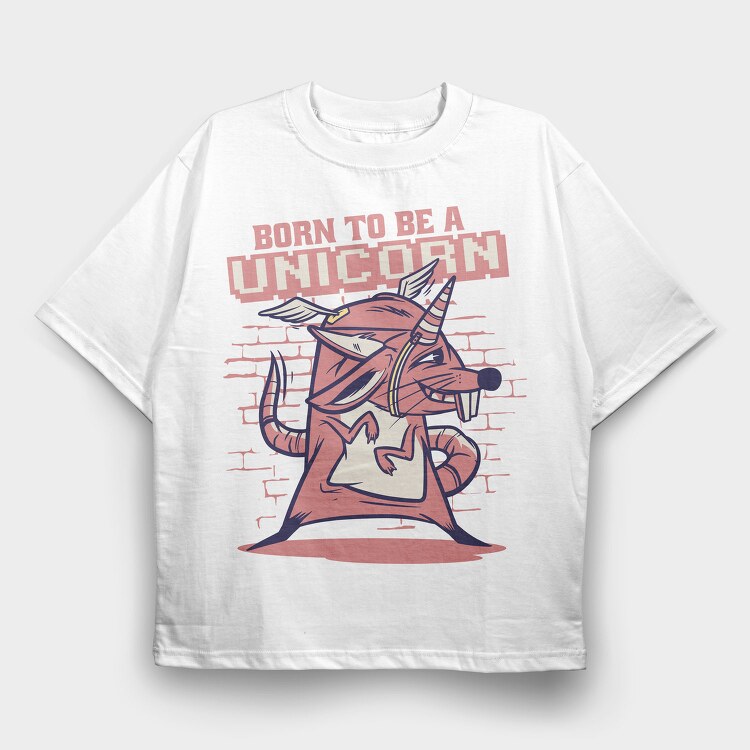 Mouse With Unicorn Horn And Wings, Tricou Oversize Barbati (Unisex)