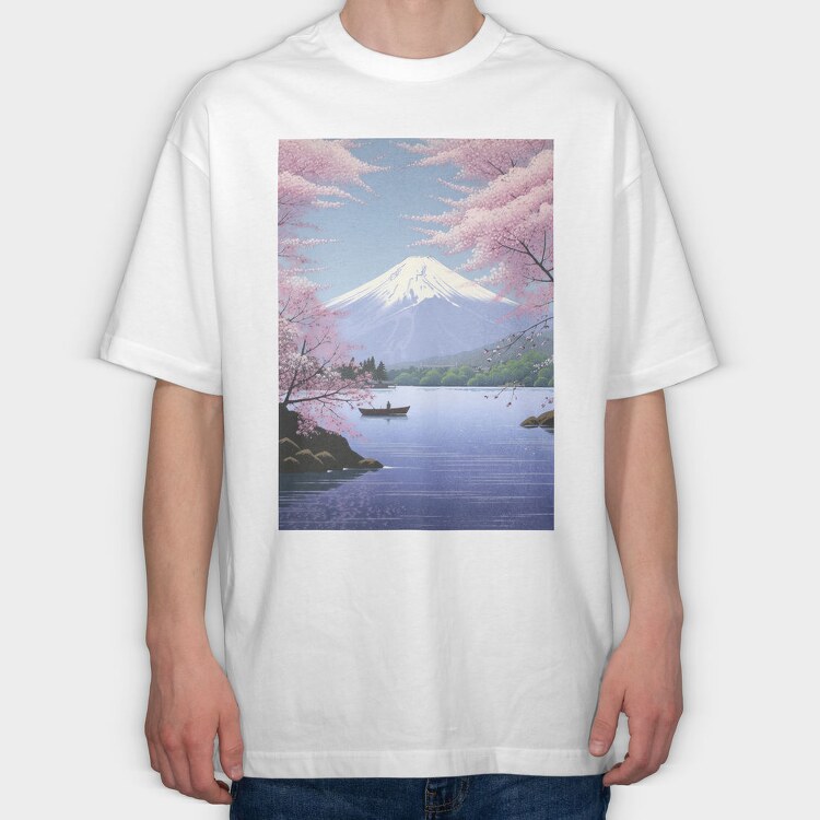 Mount Fuji Japanese Landscape Poster, Tricou Oversize Barbati (Unisex)