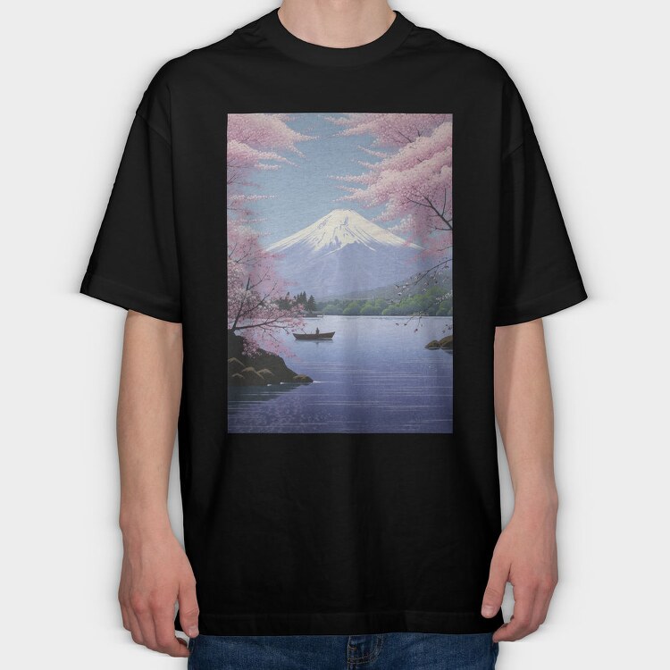 Mount Fuji Japanese Landscape Poster, Tricou Oversize Barbati (Unisex)