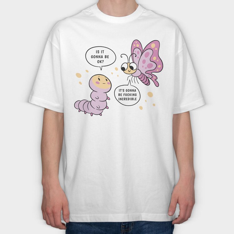 Motivational Caterpillar And Butterfly, Tricou Oversize Barbati (Unisex)