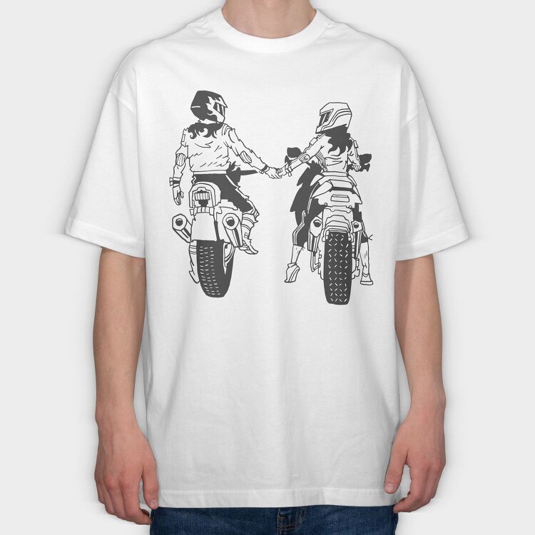 Motorcycle Couple Holding Hands Biker, Tricou Oversize Barbati (Unisex)