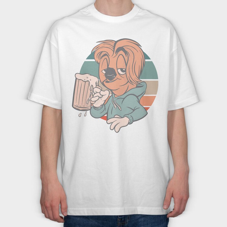 Sloth Animal With Beer Cartoon, Tricou Oversize Barbati (Unisex)