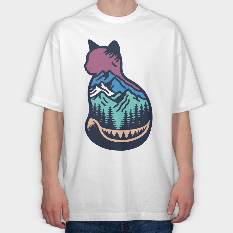 Mountain Cat Landscape, Tricou Oversize Barbati (Unisex)