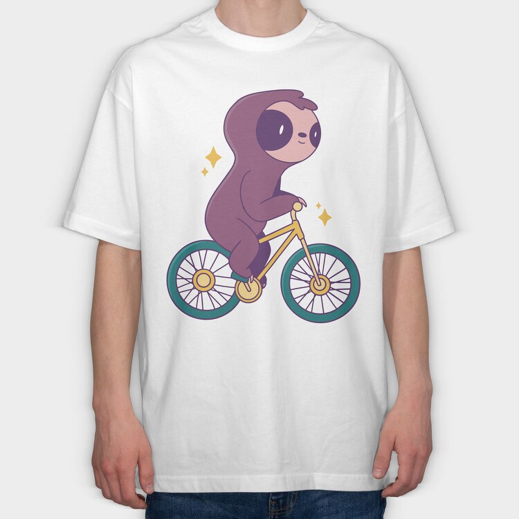 Sloth Animal Riding Bicycle Bike, Tricou Oversize Barbati (Unisex)