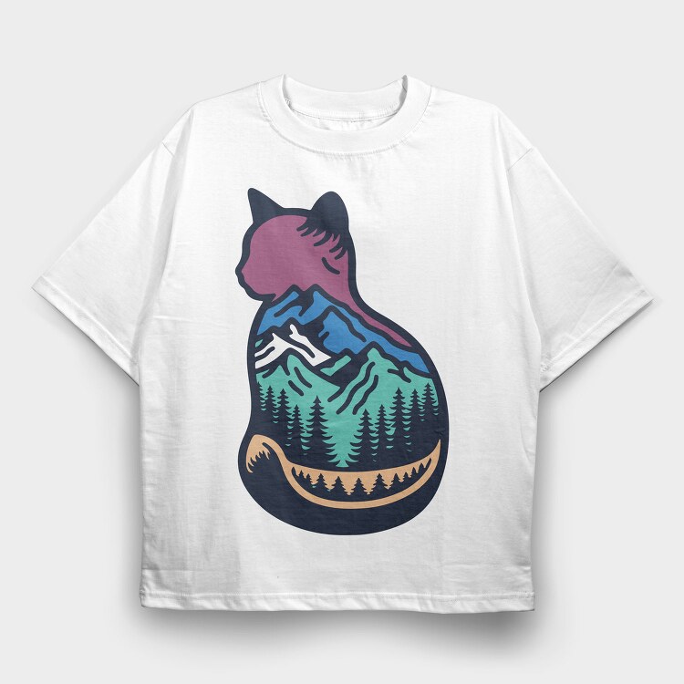 Mountain Cat Landscape, Tricou Oversize Barbati (Unisex)