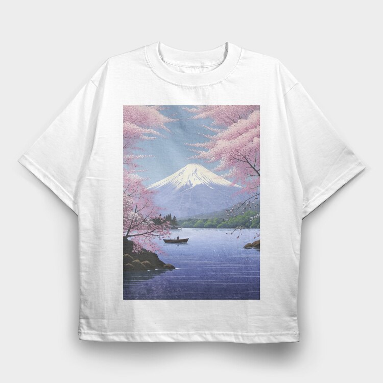 Mount Fuji Japanese Landscape Poster, Tricou Oversize Barbati (Unisex)