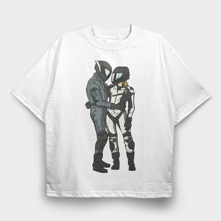 Motorcyclist Couple Love, Tricou Oversize Barbati (Unisex)