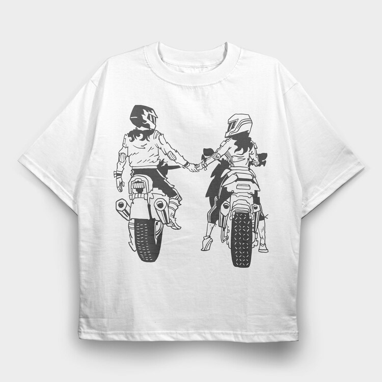 Motorcycle Couple Holding Hands Biker, Tricou Oversize Barbati (Unisex)