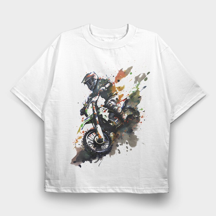 Motocross Watercolor, Tricou Oversize Barbati (Unisex)