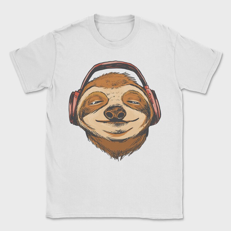 Sloth Animal With Earphones Headphones, Tricou Barbati (Unisex)