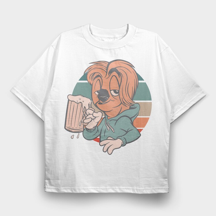 Sloth Animal With Beer Cartoon, Tricou Oversize Barbati (Unisex)