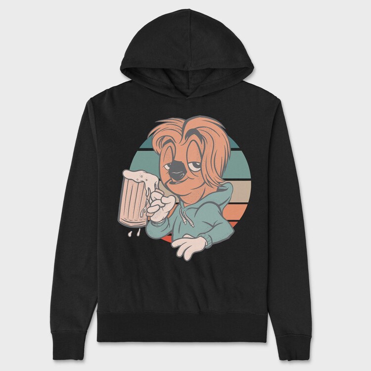 Sloth Animal With Beer Cartoon, Hanorac Oversize Barbati (Unisex)
