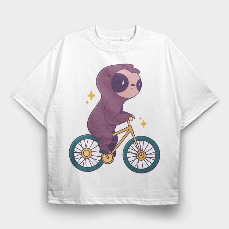 Sloth Animal Riding Bicycle Bike, Tricou Oversize Barbati (Unisex)