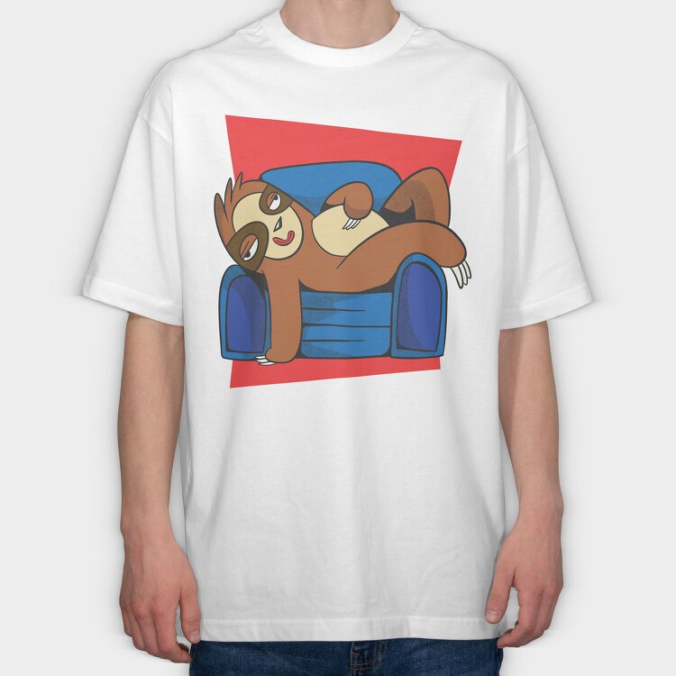 Sloth Animal In Couch, Tricou Oversize Barbati (Unisex)