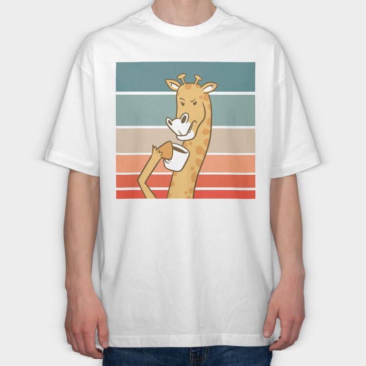 Giraffe Drinking Coffee, Tricou Oversize Barbati (Unisex)