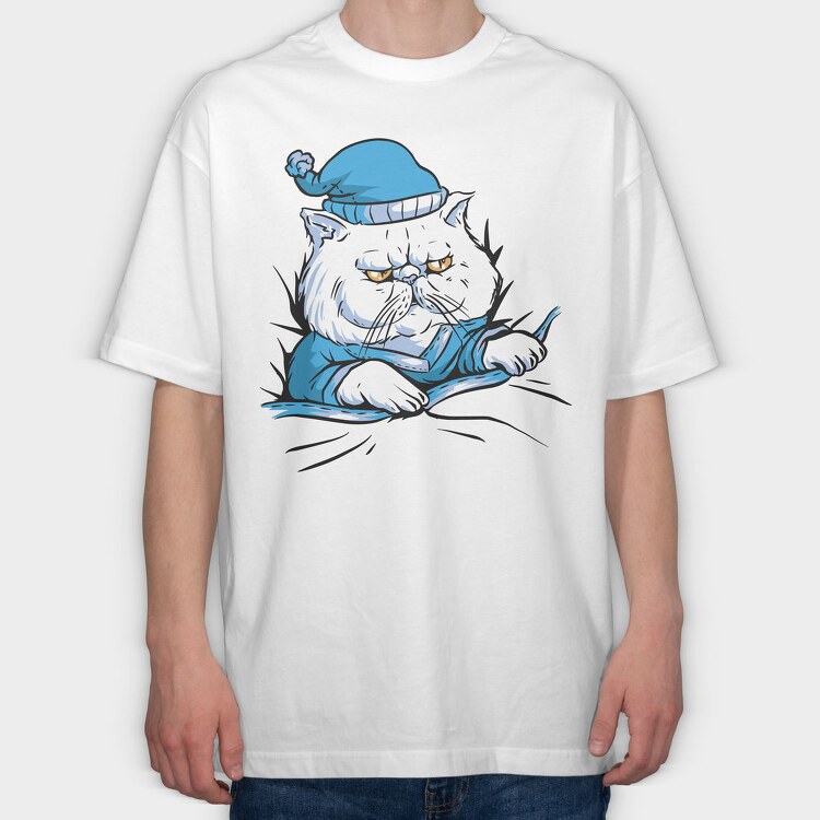 Sleepy Cat Animal In Pajamas, Tricou Oversize Barbati (Unisex)