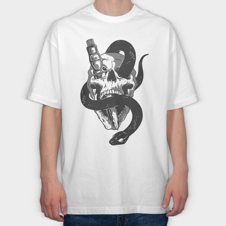 Skull With Snake Knife 01, Tricou Oversize Barbati (Unisex)