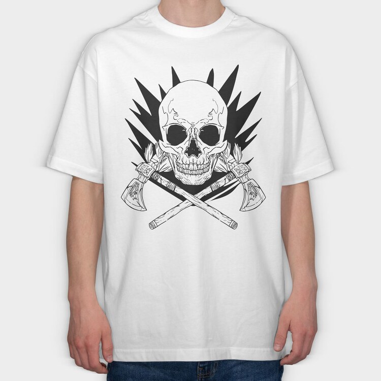 Skull With Axe Weapons Axes, Tricou Oversize Barbati (Unisex)