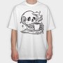 Skull Drinking Coffee Skeleton, Tricou Oversize Barbati (Unisex)