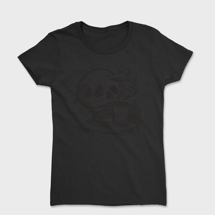 Skull Drinking Coffee Skeleton, Tricou Femei