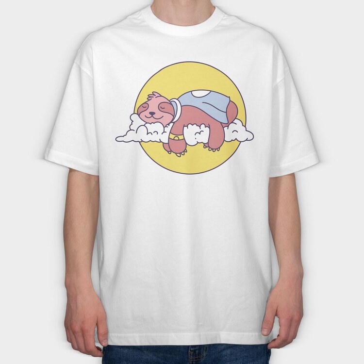 Sleepy Sloth In The Clouds, Tricou Oversize Barbati (Unisex)