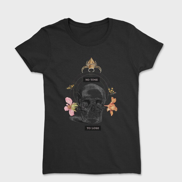 Skull With Clock And Insects Vintage Time, Tricou Femei