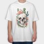 Skull With Cacti And Flowers, Tricou Oversize Barbati (Unisex)