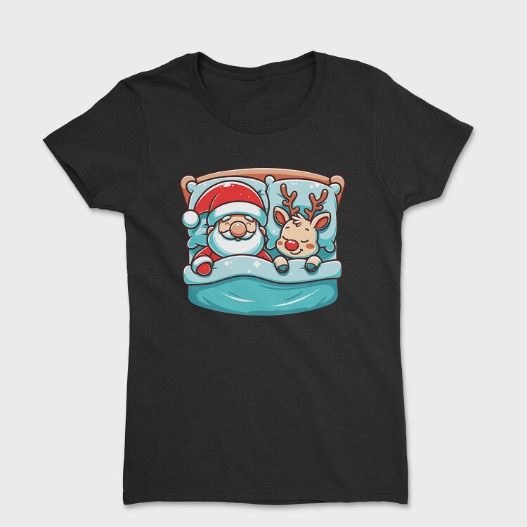 Sleepy Santa And Reindeer, Tricou Femei