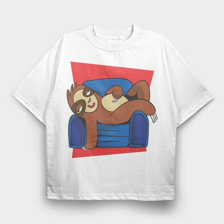 Sloth Animal In Couch, Tricou Oversize Barbati (Unisex)