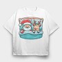 Sleepy Santa And Reindeer, Tricou Oversize Barbati (Unisex)