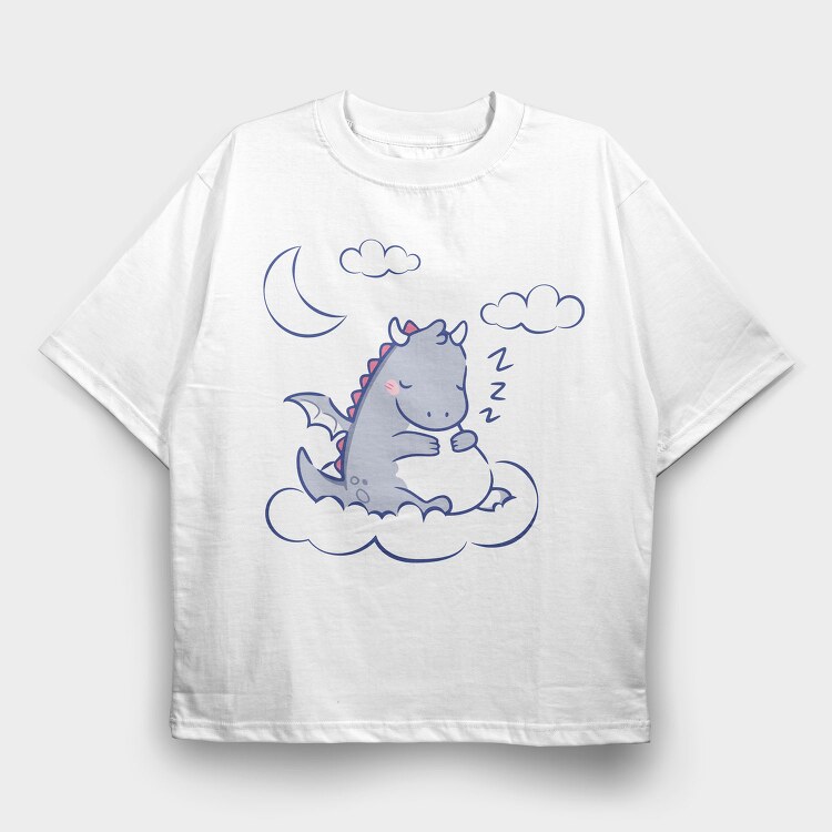 Sleepy Cute Dragon Tote, Tricou Oversize Barbati (Unisex)