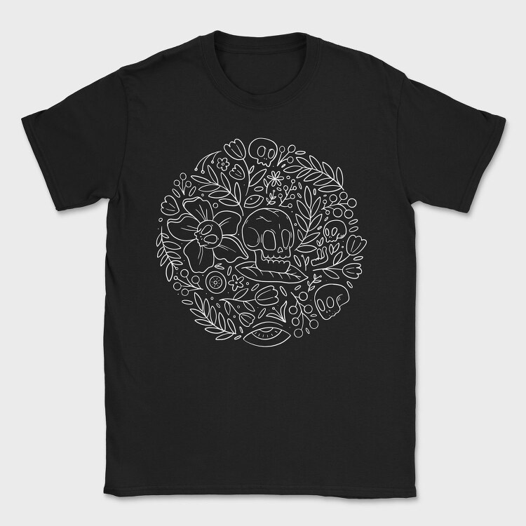 Skulls And Flowers Nature Round, Tricou Barbati (Unisex)