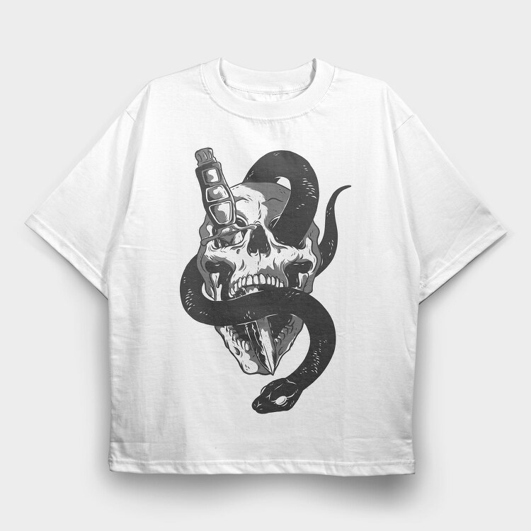 Skull With Snake Knife 01, Tricou Oversize Barbati (Unisex)