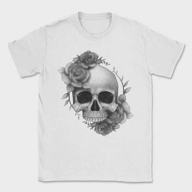 Skull With Rose Flowers, Tricou Barbati (Unisex)