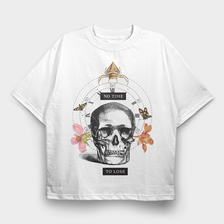 Skull With Clock And Insects Vintage Time, Tricou Oversize Barbati (Unisex)