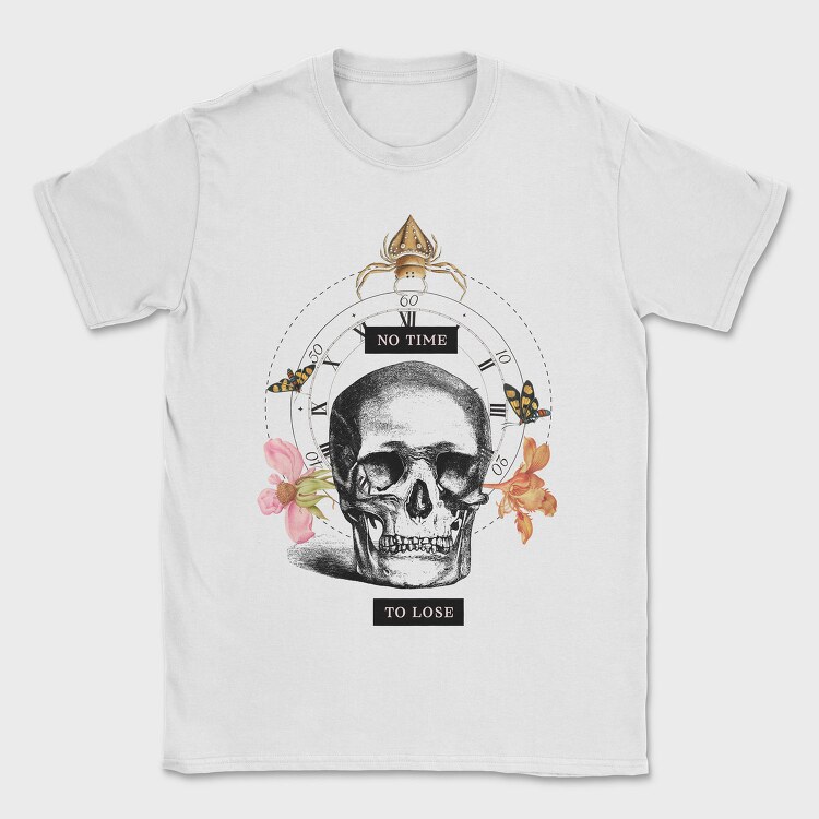 Skull With Clock And Insects Vintage Time, Tricou Barbati (Unisex)
