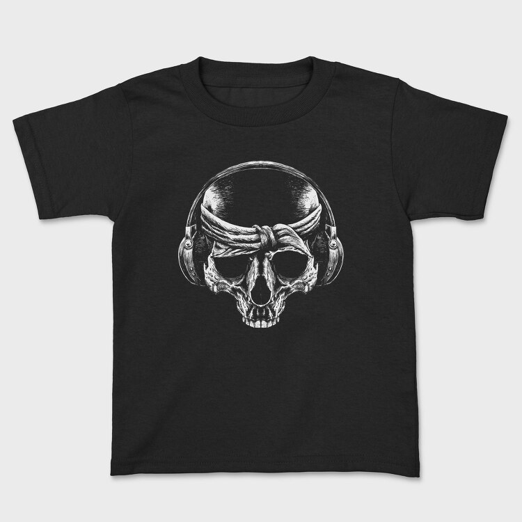 Skull With Bandana And Headphones, Tricou Copii