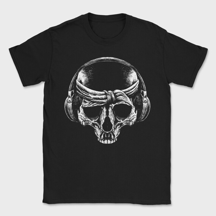 Skull With Bandana And Headphones, Tricou Barbati (Unisex)