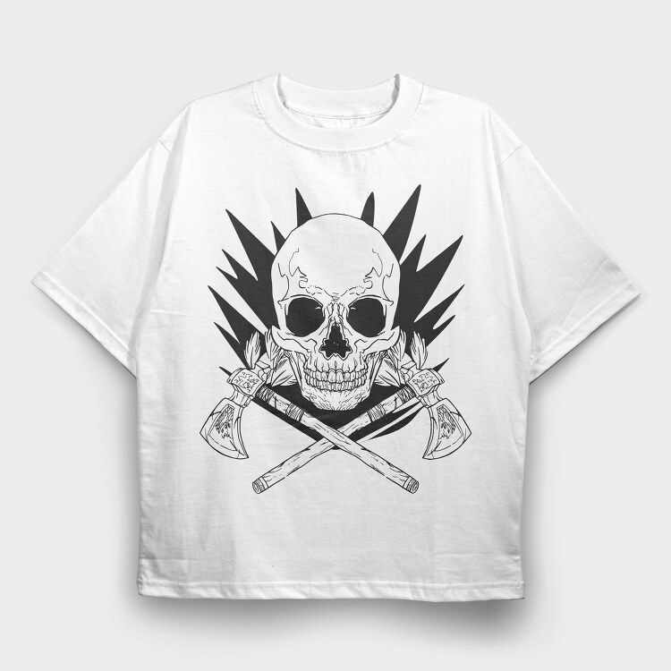Skull With Axe Weapons Axes, Tricou Oversize Barbati (Unisex)