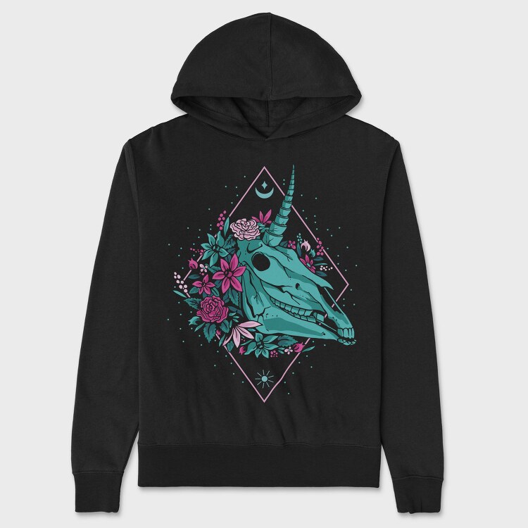 Skull Unicorn Head With Flowers, Hanorac Oversize Barbati (Unisex)