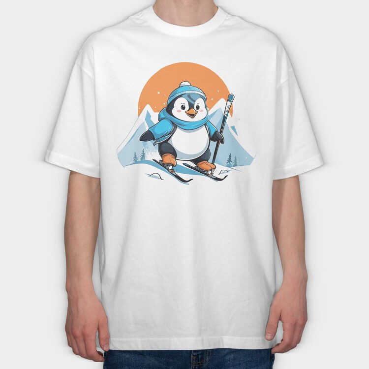 Skiing Penguin Sky, Tricou Oversize Barbati (Unisex)