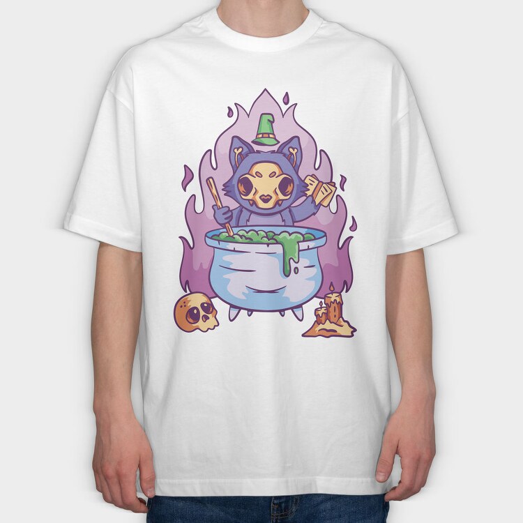 Skull Cat Gothic Witch Cake, Tricou Oversize Barbati (Unisex)