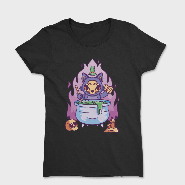 Skull Cat Gothic Witch Cake, Tricou Femei